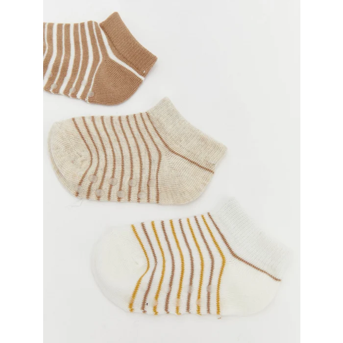 LCW Kids Kahverengi Çizgili Erkek Bebek Patik Çorap 5li