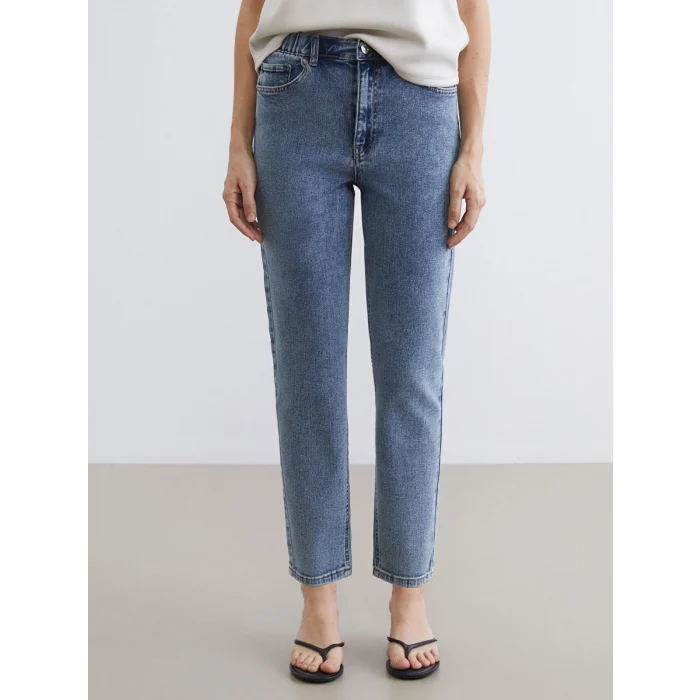 LCWAIKIKI Classic İndigo Beli Lastikli Slim Mom Kadın Jean Pantolon