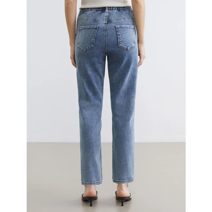 LCWAIKIKI Classic İndigo Beli Lastikli Slim Mom Kadın Jean Pantolon