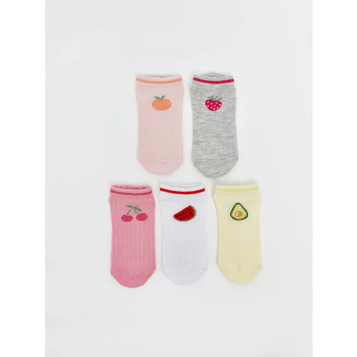 LCW Kids Gri Desenli Kız Çocuk Patik Çorap 5li