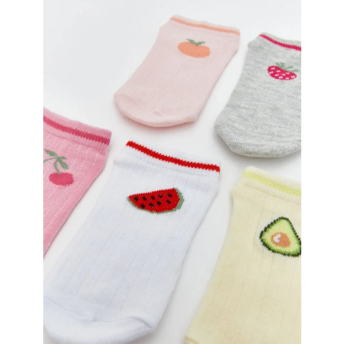 LCW Kids Gri Desenli Kız Çocuk Patik Çorap 5li