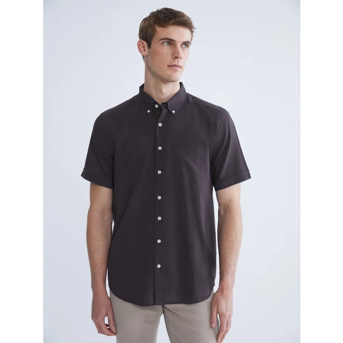 LCWAIKIKI Classic Kahverengi Regular Fit Kısa Kollu Erkek Gömlek