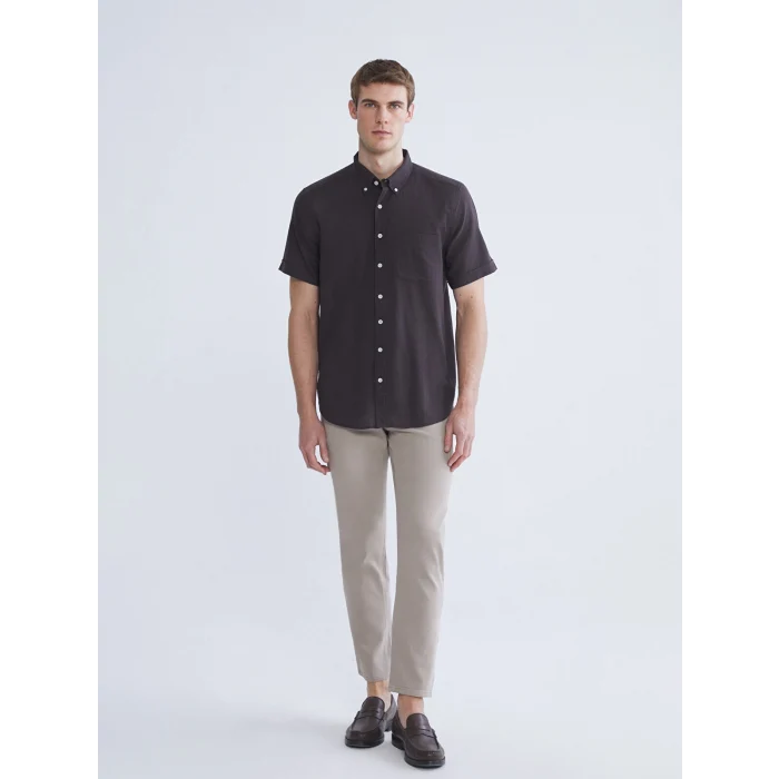 LCWAIKIKI Classic Kahverengi Regular Fit Kısa Kollu Erkek Gömlek