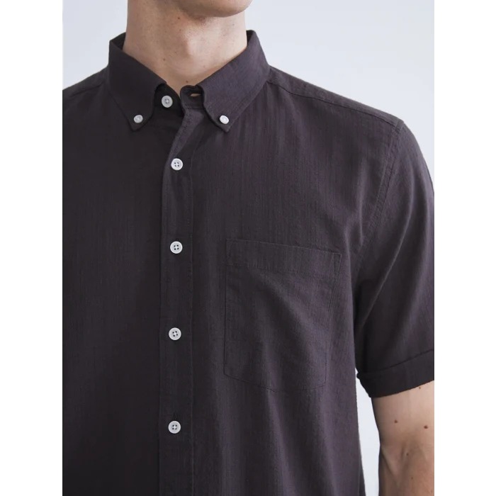 LCWAIKIKI Classic Kahverengi Regular Fit Kısa Kollu Erkek Gömlek