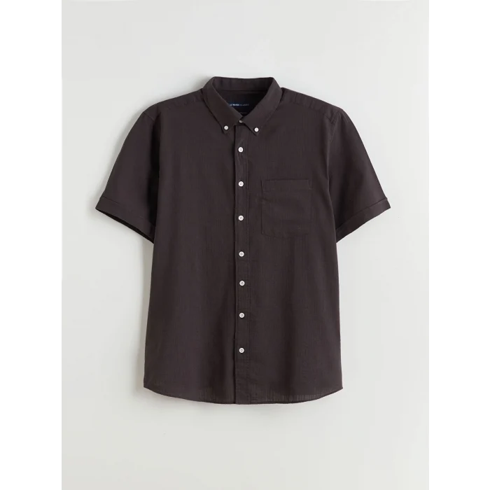 LCWAIKIKI Classic Kahverengi Regular Fit Kısa Kollu Erkek Gömlek