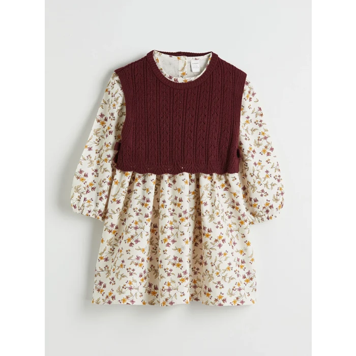 LCW Kids Ekru Çiçekli Kız Çocuk Elbise ve Süveter