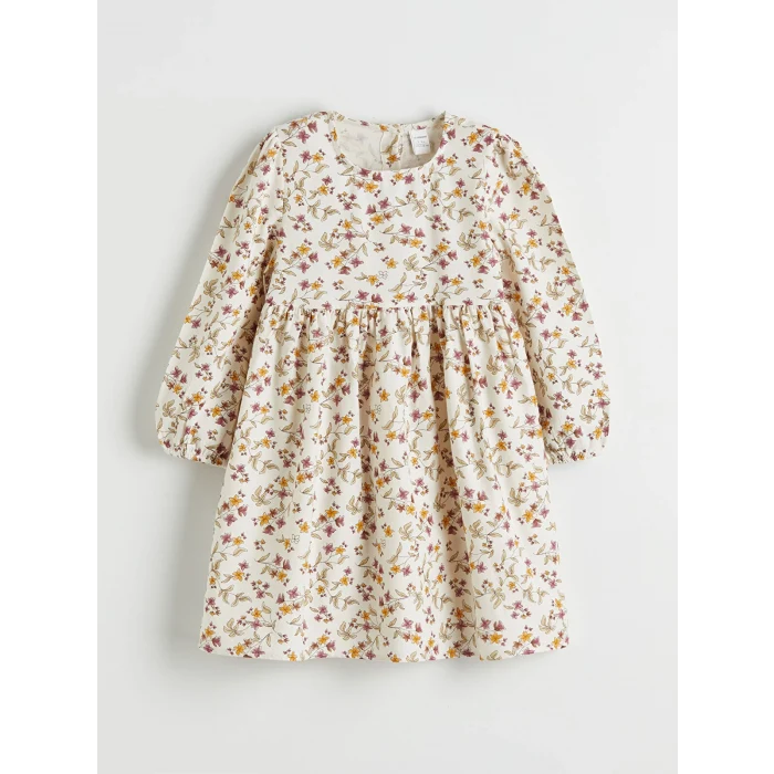 LCW Kids Ekru Çiçekli Kız Çocuk Elbise ve Süveter