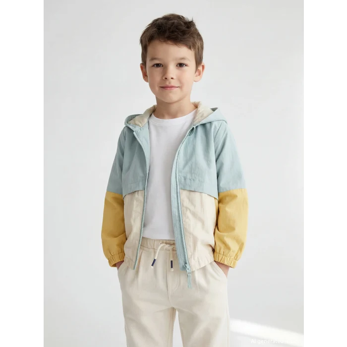 LCW Kids Yeşil Kapüşonlu Renk Bloklu Erkek Çocuk Mont