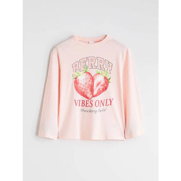 LCW Kids Pembe Bisiklet Yaka Çilek Baskılı Kız Çocuk Pijama Takımı