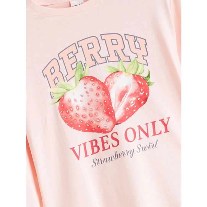 LCW Kids Pembe Bisiklet Yaka Çilek Baskılı Kız Çocuk Pijama Takımı