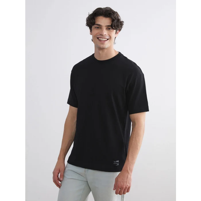 XSIDE Siyah Bisiklet Yaka Penye Erkek Tişört