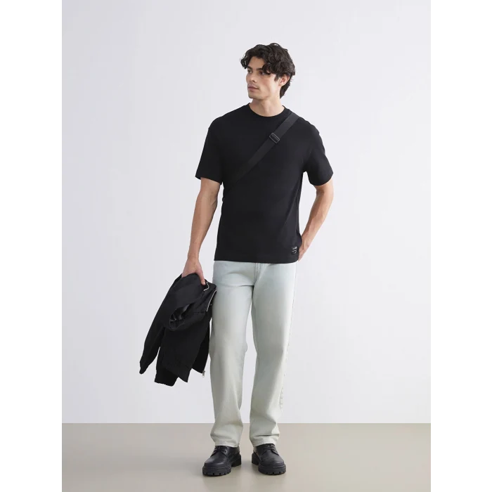 XSIDE Siyah Bisiklet Yaka Penye Erkek Tişört