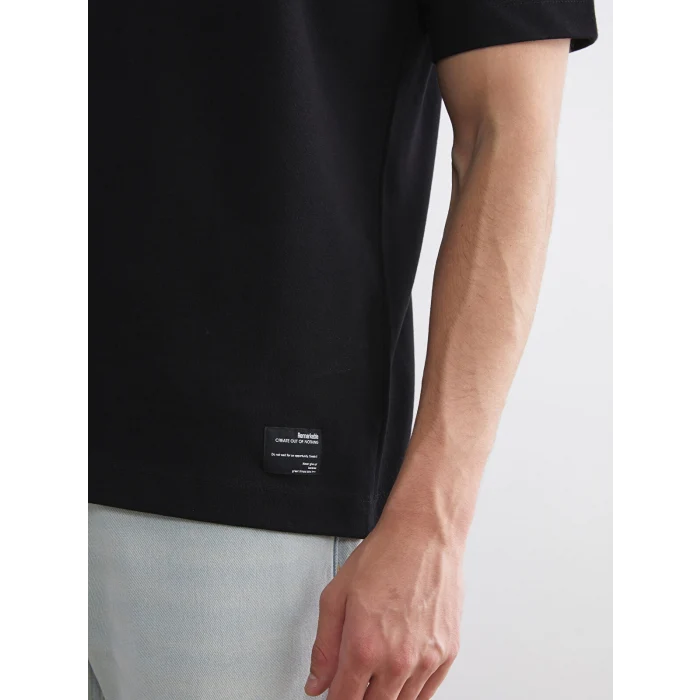 XSIDE Siyah Bisiklet Yaka Penye Erkek Tişört