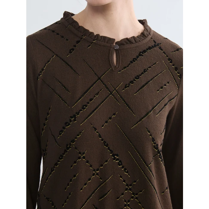 LCW Grace Kahverengi Bisiklet Yaka Desenli Bluz