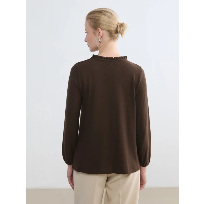 LCW Grace Kahverengi Bisiklet Yaka Desenli Bluz