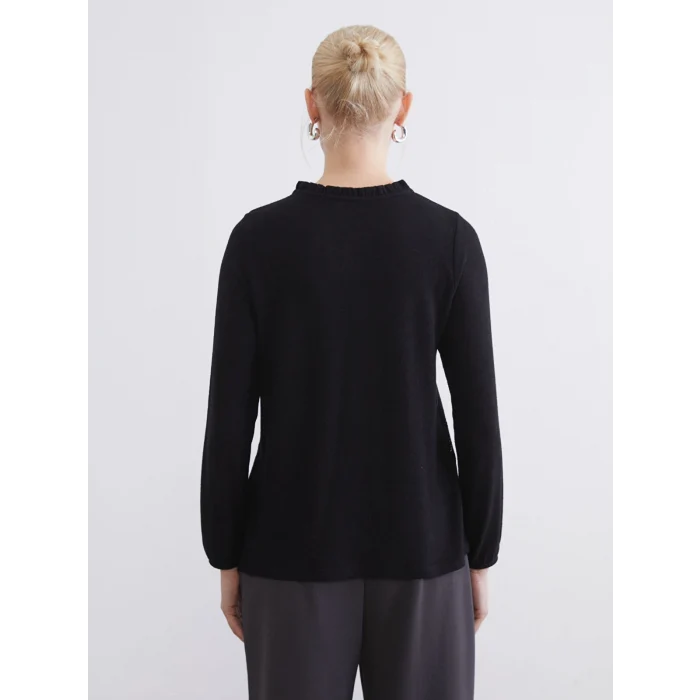 LCW Grace Siyah Bisiklet Yaka Desenli Bluz