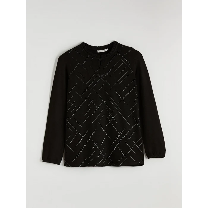 LCW Grace Siyah Bisiklet Yaka Desenli Bluz