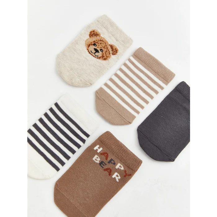 LCW Kids Ekru Desenli Patik Çorap Erkek Bebek 5li