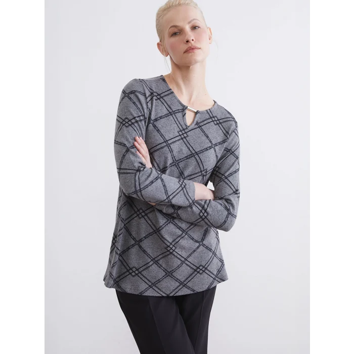 LCW Grace Antrasit Bisiklet Yaka Desenli Bluz