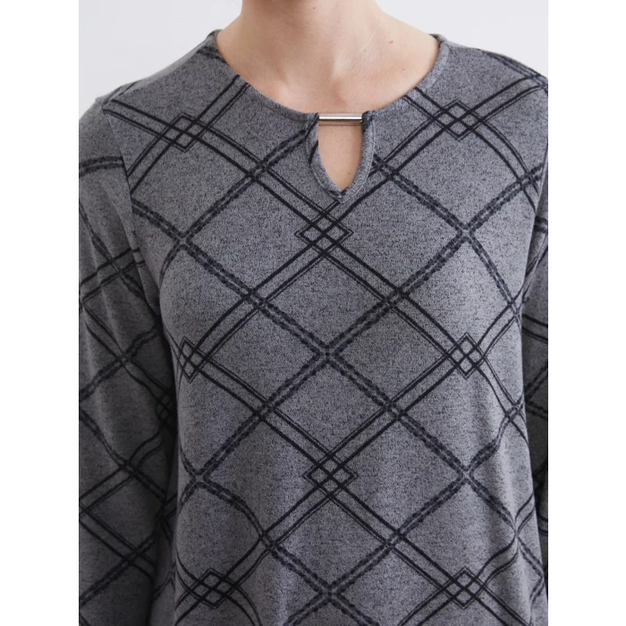 LCW Grace Antrasit Bisiklet Yaka Desenli Bluz