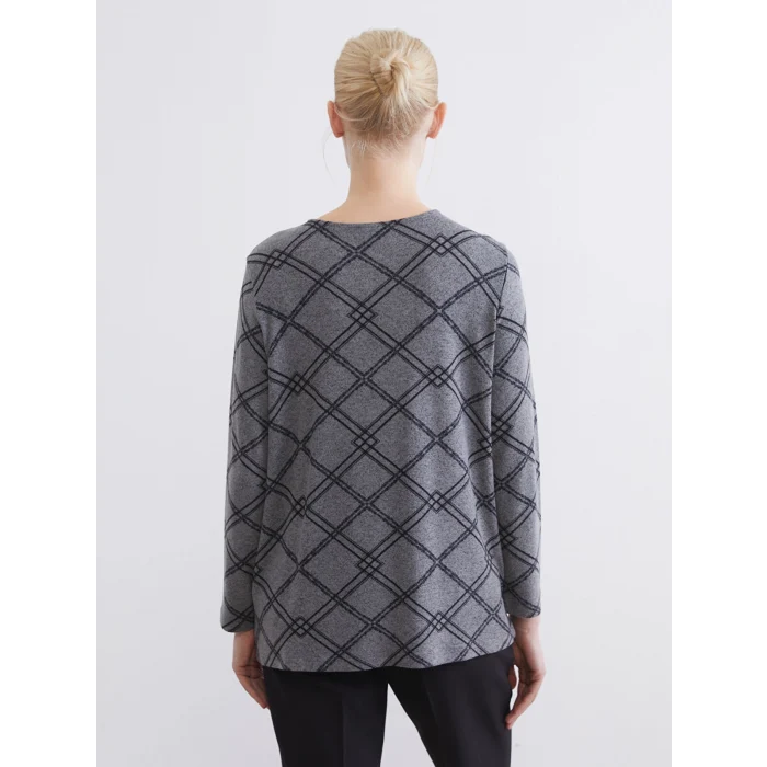 LCW Grace Antrasit Bisiklet Yaka Desenli Bluz