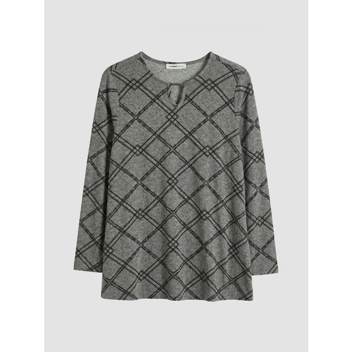 LCW Grace Antrasit Bisiklet Yaka Desenli Bluz