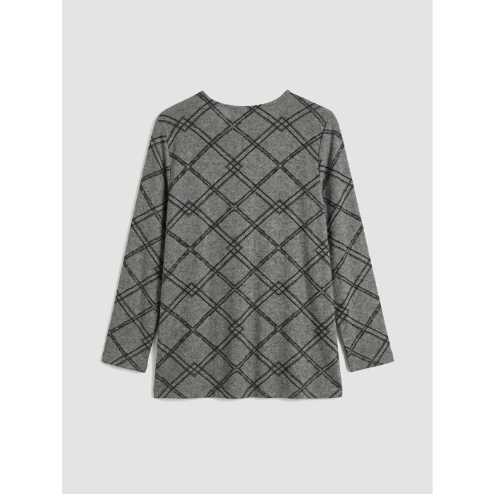 LCW Grace Antrasit Bisiklet Yaka Desenli Bluz