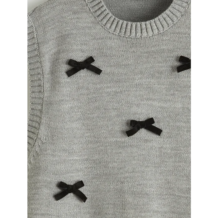 LCW Kids Gri Bisiklet Yaka Kız Çocuk Elbise ve Süveter