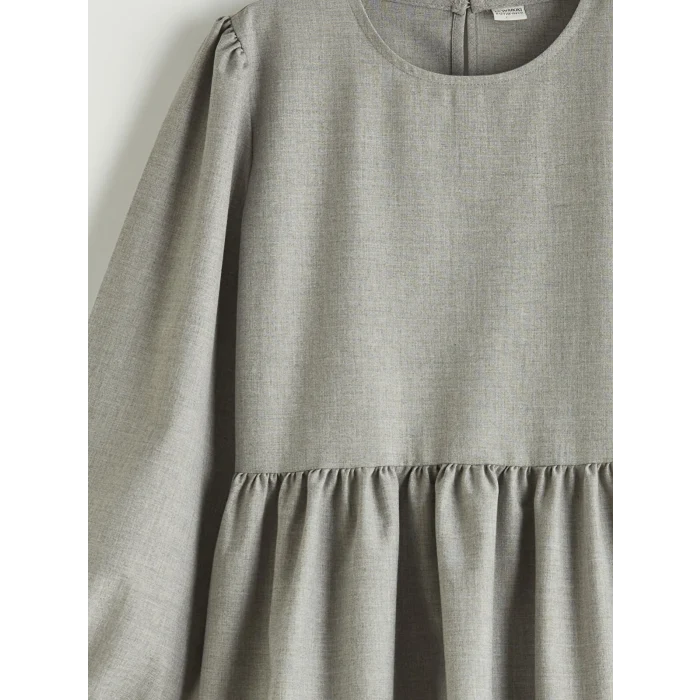 LCW Kids Gri Bisiklet Yaka Kız Çocuk Elbise ve Süveter