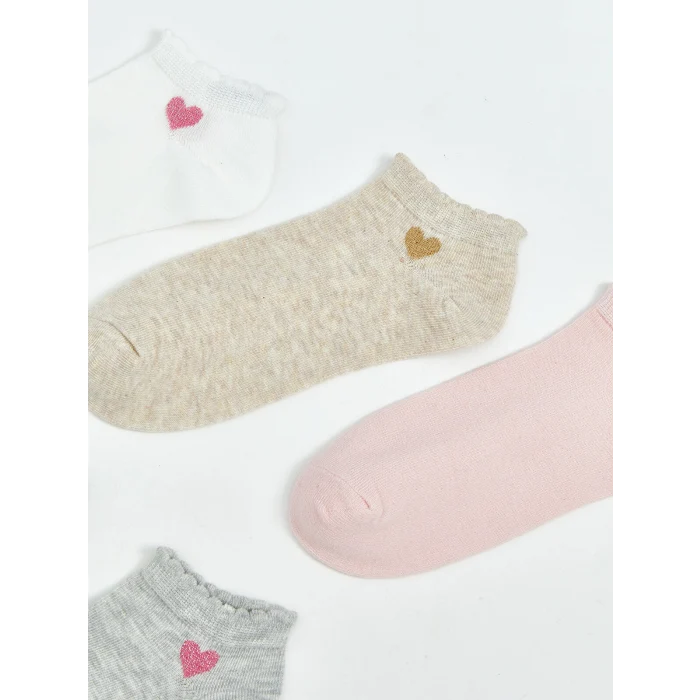 LCW Kids Ekru Kalp Desenli Kız Çocuk Patik Çorap 5li