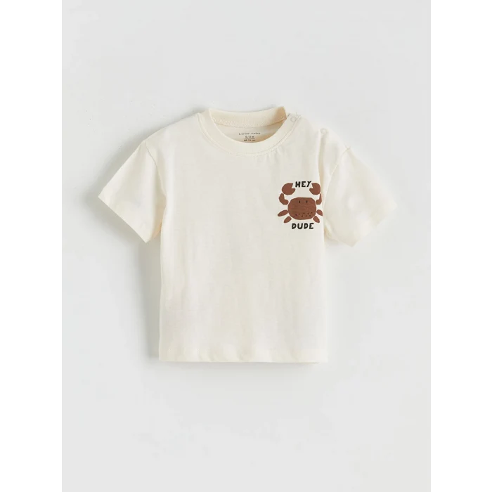 LCW baby Ekru Yengeç Baskılı Erkek Bebek Tişört ve Eşofman Altı