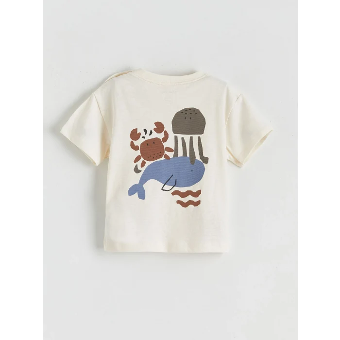 LCW baby Ekru Yengeç Baskılı Erkek Bebek Tişört ve Eşofman Altı