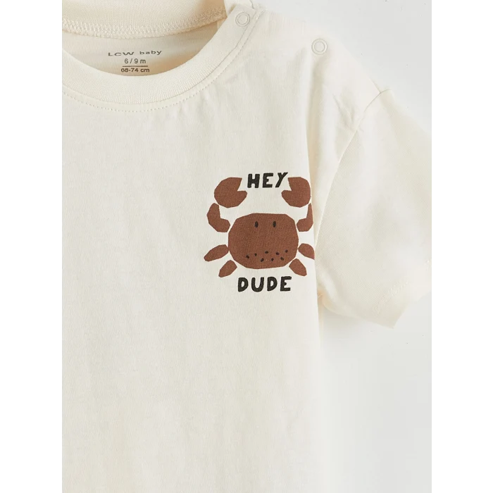 LCW baby Ekru Yengeç Baskılı Erkek Bebek Tişört ve Eşofman Altı