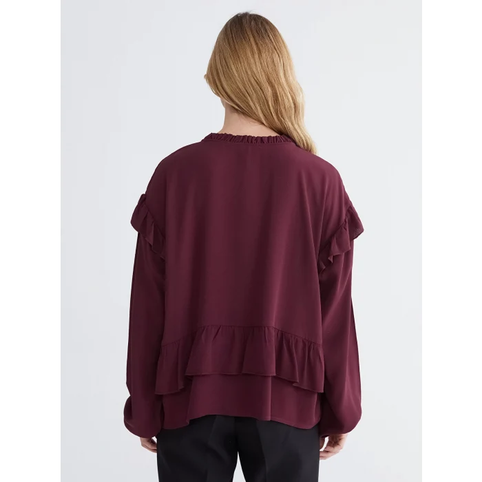 LCWAIKIKI Classic Bordo Bağlamalı Yaka Oversize Fırfırlı Bluz