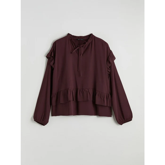 LCWAIKIKI Classic Bordo Bağlamalı Yaka Oversize Fırfırlı Bluz