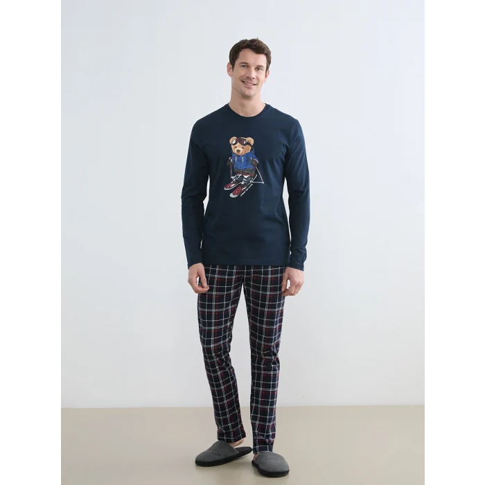LC WAIKIKI Lacivert Bisiklet Yaka Ayı Teddy Baskılı Erkek Pijama Takım