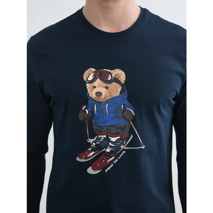 LC WAIKIKI Lacivert Bisiklet Yaka Ayı Teddy Baskılı Erkek Pijama Takım