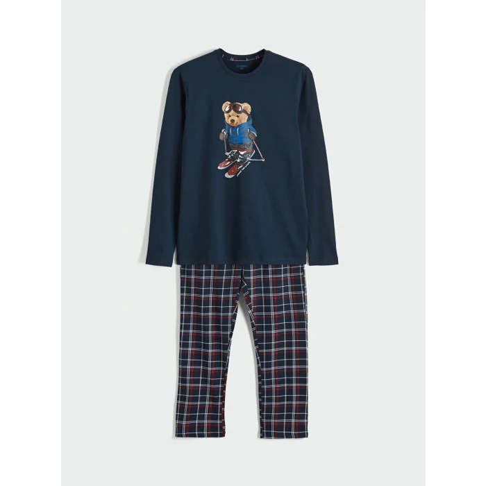 LC WAIKIKI Lacivert Bisiklet Yaka Ayı Teddy Baskılı Erkek Pijama Takım