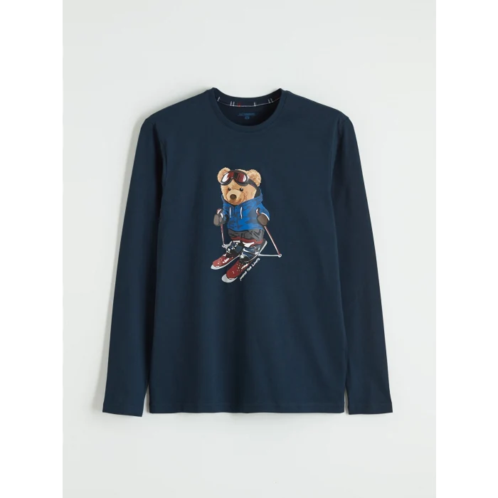 LC WAIKIKI Lacivert Bisiklet Yaka Ayı Teddy Baskılı Erkek Pijama Takım