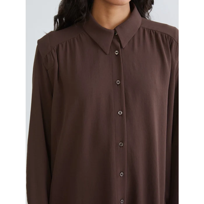 LCW Modest Kahverengi Büzgülü Oversize Kadın Gömlek Tunik
