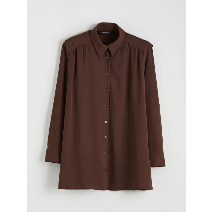 LCW Modest Kahverengi Büzgülü Oversize Kadın Gömlek Tunik