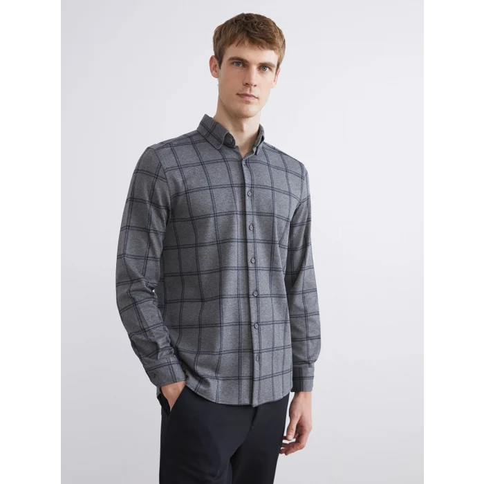 SOUTHBLUE Gri Regular Fit Uzun Kollu Ekose Erkek Oduncu Gömlek