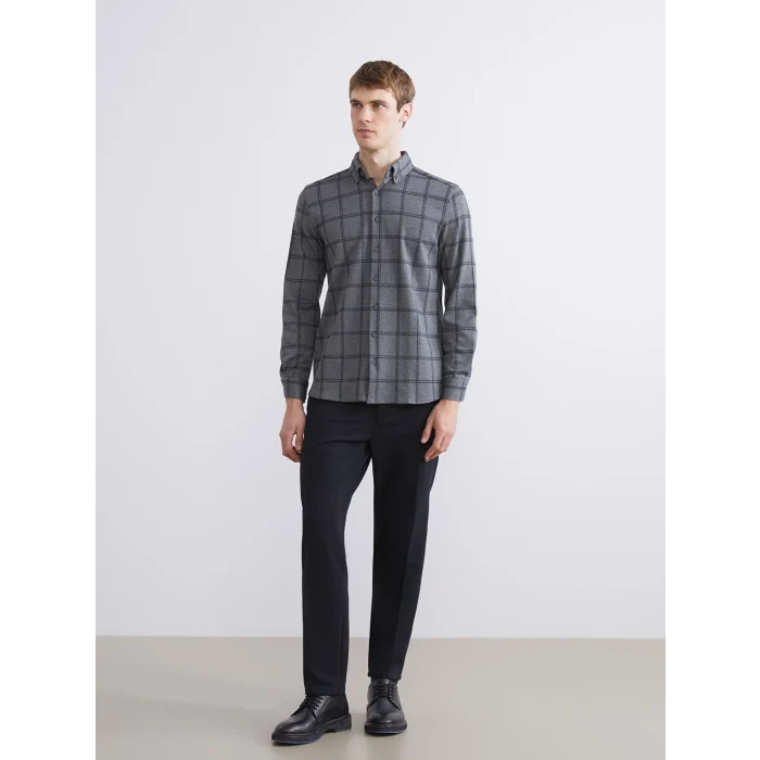 SOUTHBLUE Gri Regular Fit Uzun Kollu Ekose Erkek Oduncu Gömlek