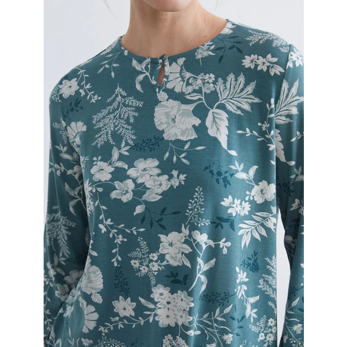 LCW Grace Mavi Bisiklet Yaka Desenli Bluz