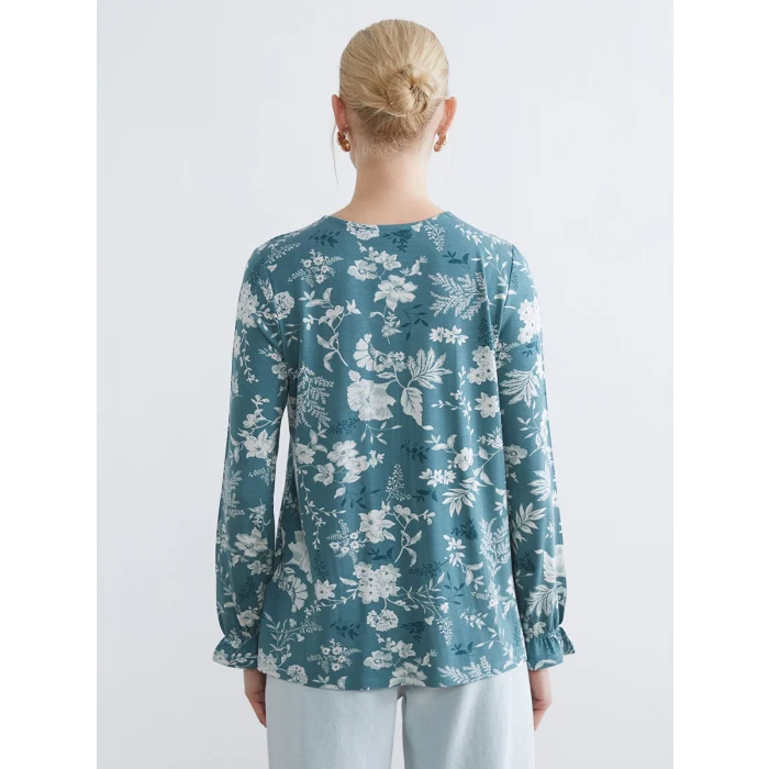 LCW Grace Mavi Bisiklet Yaka Desenli Bluz