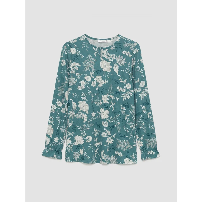 LCW Grace Mavi Bisiklet Yaka Desenli Bluz