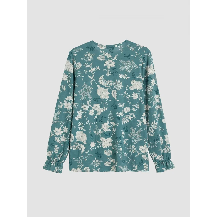 LCW Grace Mavi Bisiklet Yaka Desenli Bluz