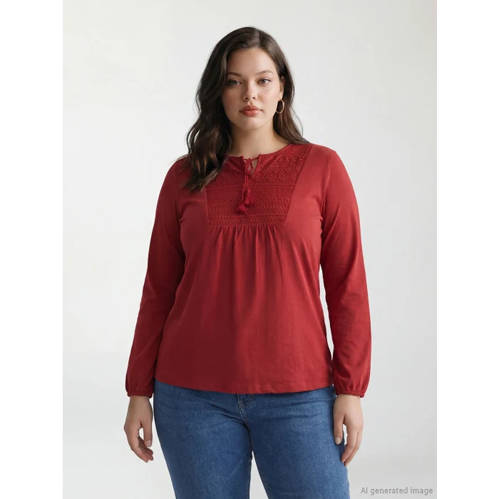 LCW Grace Kırmızı Bağlamalı Yaka Nakışlı Bluz