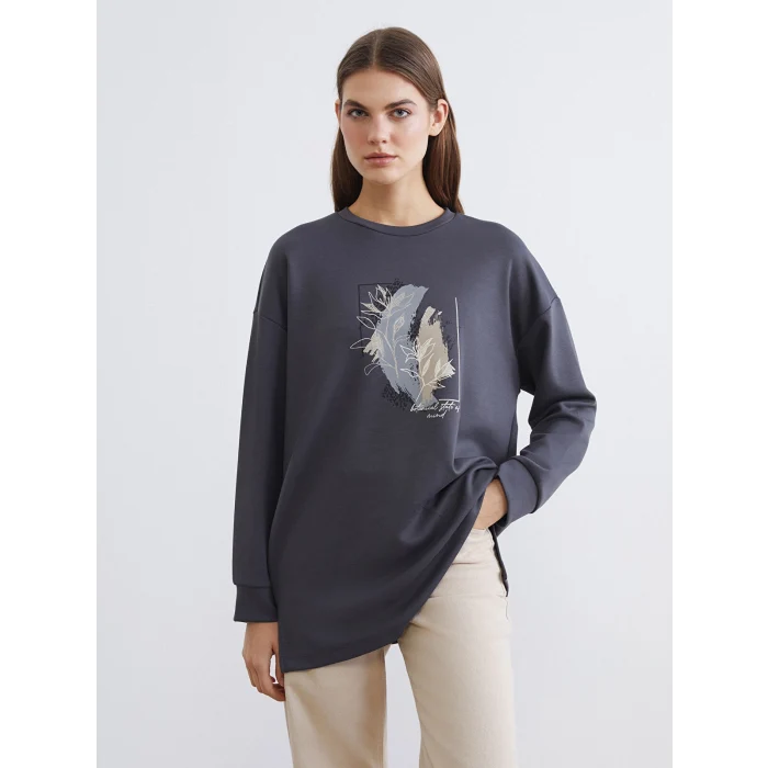 LCWAIKIKI Classic Gri Soft Touch Oversize Kadın Tişört