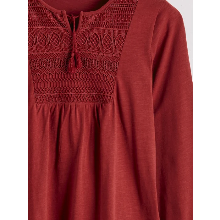 LCW Grace Kırmızı Bağlamalı Yaka Nakışlı Bluz